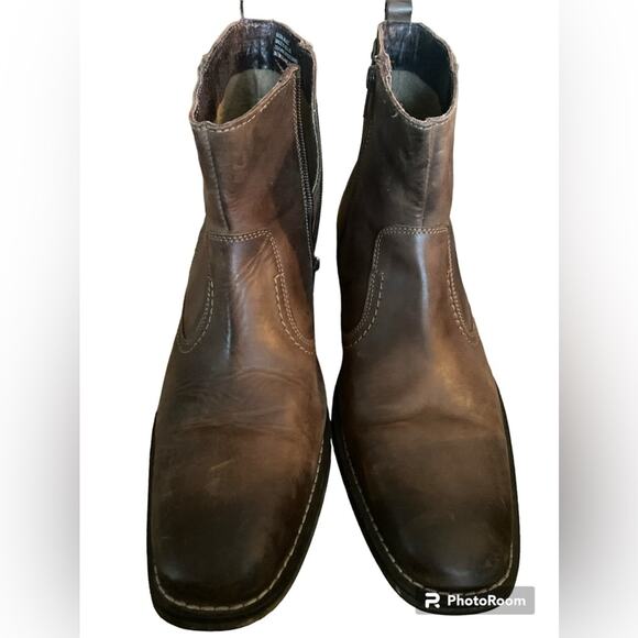 Clarks men’s size 9M brown square toe leather ankle boots - Picture 1 of 6